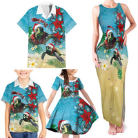Hawaiian Mele Kalikimaka Family Matching Tank Maxi Dress and Hawaiian Shirt Tropical Xmas Turtles Red Poinsettia Watercolor LT03 - Polynesian Pride