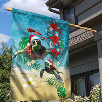 Hawaiian Mele Kalikimaka Garden Flag Tropical Xmas Turtles Red Poinsettia Watercolor LT03 - Polynesian Pride