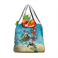 Hawaiian Mele Kalikimaka Grocery Bag Tropical Xmas Turtles Red Poinsettia Watercolor LT03 1-pack One Size Multicolor - Polynesian Pride
