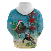 Hawaiian Mele Kalikimaka Hoodie Tropical Xmas Turtles Red Poinsettia Watercolor LT03 - Polynesian Pride