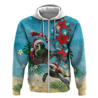 Hawaiian Mele Kalikimaka Hoodie Tropical Xmas Turtles Red Poinsettia Watercolor LT03 Zip Hoodie Multicolor - Polynesian Pride