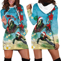 Hawaiian Mele Kalikimaka Hoodie Dress Tropical Xmas Turtles Red Poinsettia Watercolor LT03 - Polynesian Pride