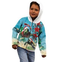 Hawaiian Mele Kalikimaka Kid Hoodie Tropical Xmas Turtles Red Poinsettia Watercolor - Polynesian Pride