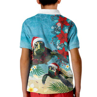 Hawaiian Mele Kalikimaka Kid Polo Shirt Tropical Xmas Turtles Red Poinsettia Watercolor LT03 - Polynesian Pride