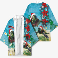 Hawaiian Mele Kalikimaka Kimono Tropical Xmas Turtles Red Poinsettia Watercolor LT03 - Polynesian Pride