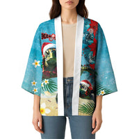 Hawaiian Mele Kalikimaka Kimono Tropical Xmas Turtles Red Poinsettia Watercolor LT03 - Polynesian Pride