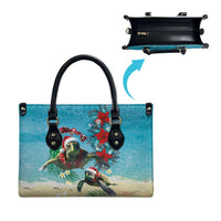 Hawaiian Mele Kalikimaka Leather Bag Tropical Xmas Turtles Red Poinsettia Watercolor LT03 - Polynesian Pride