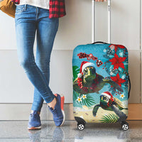 Hawaiian Mele Kalikimaka Luggage Cover Tropical Xmas Turtles Red Poinsettia Watercolor LT03 - Polynesian Pride