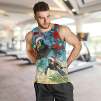 Hawaiian Mele Kalikimaka Men Tank Top Tropical Xmas Turtles Red Poinsettia Watercolor LT03 Multicolor - Polynesian Pride