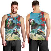 Hawaiian Mele Kalikimaka Men Tank Top Tropical Xmas Turtles Red Poinsettia Watercolor LT03 - Polynesian Pride