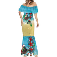 Hawaiian Mele Kalikimaka Mermaid Dress Tropical Xmas Turtles Red Poinsettia Watercolor LT03 - Polynesian Pride
