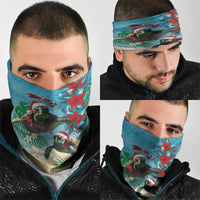 Hawaiian Mele Kalikimaka Neck Gaiter Tropical Xmas Turtles Red Poinsettia Watercolor LT03 - Polynesian Pride
