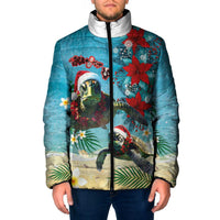 Hawaiian Mele Kalikimaka Padded Jacket Tropical Xmas Turtles Red Poinsettia Watercolor LT03 Men Multicolor - Polynesian Pride