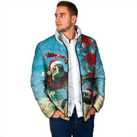 Hawaiian Mele Kalikimaka Padded Jacket Tropical Xmas Turtles Red Poinsettia Watercolor LT03 - Polynesian Pride