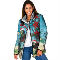 Hawaiian Mele Kalikimaka Padded Jacket Tropical Xmas Turtles Red Poinsettia Watercolor LT03 Women Multicolor - Polynesian Pride