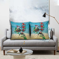 Hawaiian Mele Kalikimaka Pillow Cover Tropical Xmas Turtles Red Poinsettia Watercolor LT03 - Polynesian Pride