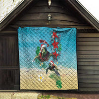 Hawaiian Mele Kalikimaka Quilt Tropical Xmas Turtles Red Poinsettia Watercolor LT03 - Polynesian Pride