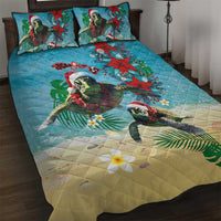 Hawaiian Mele Kalikimaka Quilt Bed Set Tropical Xmas Turtles Red Poinsettia Watercolor LT03 Multicolor - Polynesian Pride