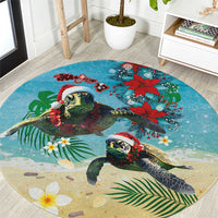 Hawaiian Mele Kalikimaka Round Carpet Tropical Xmas Turtles Red Poinsettia Watercolor LT03 Multicolor - Polynesian Pride