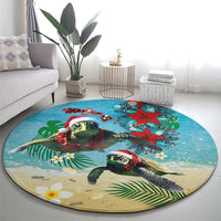 Hawaiian Mele Kalikimaka Round Carpet Tropical Xmas Turtles Red Poinsettia Watercolor LT03 - Polynesian Pride