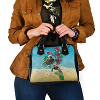 Hawaiian Mele Kalikimaka Shoulder Handbag Tropical Xmas Turtles Red Poinsettia Watercolor LT03 - Polynesian Pride