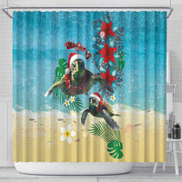 Hawaiian Mele Kalikimaka Shower Curtain Tropical Xmas Turtles Red Poinsettia Watercolor LT03 - Polynesian Pride