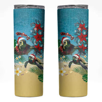 Hawaiian Mele Kalikimaka Skinny Tumbler Tropical Xmas Turtles Red Poinsettia Watercolor LT03 Multicolor - Polynesian Pride
