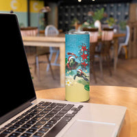 Hawaiian Mele Kalikimaka Skinny Tumbler Tropical Xmas Turtles Red Poinsettia Watercolor LT03 - Polynesian Pride