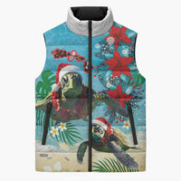 Hawaiian Mele Kalikimaka Sleeveless Puffer Jacket Tropical Xmas Turtles Red Poinsettia Watercolor LT03 Unisex Multicolor - Polynesian Pride