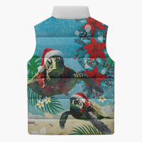 Hawaiian Mele Kalikimaka Sleeveless Puffer Jacket Tropical Xmas Turtles Red Poinsettia Watercolor LT03 - Polynesian Pride