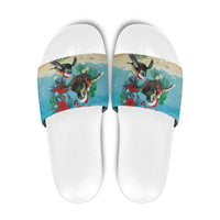 Hawaiian Mele Kalikimaka Slide Sandals Tropical Xmas Turtles Red Poinsettia Watercolor LT03 Multicolor - Polynesian Pride