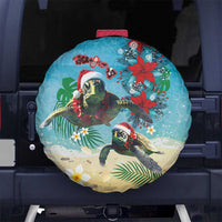 Hawaiian Mele Kalikimaka Spare Tire Cover Tropical Xmas Turtles Red Poinsettia Watercolor LT03 No hole Multicolor - Polynesian Pride
