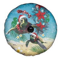 Hawaiian Mele Kalikimaka Spare Tire Cover Tropical Xmas Turtles Red Poinsettia Watercolor LT03 - Polynesian Pride