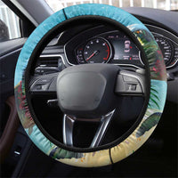 Hawaiian Mele Kalikimaka Steering Wheel Cover Tropical Xmas Turtles Red Poinsettia Watercolor LT03 - Polynesian Pride