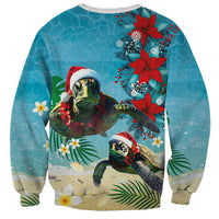 Hawaiian Mele Kalikimaka Sweatshirt Tropical Xmas Turtles Red Poinsettia Watercolor LT03 - Polynesian Pride
