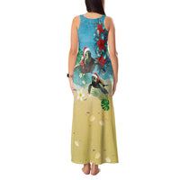 Hawaiian Mele Kalikimaka Tank Maxi Dress Tropical Xmas Turtles Red Poinsettia Watercolor LT03 - Polynesian Pride