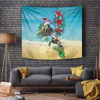 Hawaiian Mele Kalikimaka Tapestry Tropical Xmas Turtles Red Poinsettia Watercolor LT03 Multicolor - Polynesian Pride