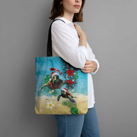Hawaiian Mele Kalikimaka Tote Bag Tropical Xmas Turtles Red Poinsettia Watercolor LT03 - Polynesian Pride