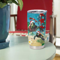 Hawaiian Mele Kalikimaka Tumbler Cup Tropical Xmas Turtles Red Poinsettia Watercolor LT03 - Polynesian Pride