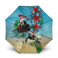 Hawaiian Mele Kalikimaka Umbrella Tropical Xmas Turtles Red Poinsettia Watercolor LT03 One Size Folded 11.42 inch Opened Diameter 37.4 inch Multicolor - Polynesian Pride