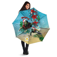 Hawaiian Mele Kalikimaka Umbrella Tropical Xmas Turtles Red Poinsettia Watercolor LT03 - Polynesian Pride