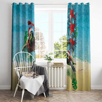 Hawaiian Mele Kalikimaka Window Curtain Tropical Xmas Turtles Red Poinsettia Watercolor LT03 - Polynesian Pride
