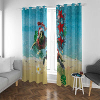 Hawaiian Mele Kalikimaka Window Curtain Tropical Xmas Turtles Red Poinsettia Watercolor LT03 With Grommets Multicolor - Polynesian Pride