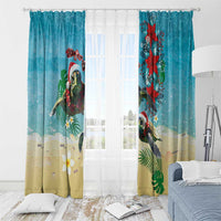 Hawaiian Mele Kalikimaka Window Curtain Tropical Xmas Turtles Red Poinsettia Watercolor LT03 - Polynesian Pride