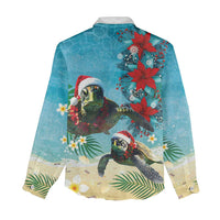 Hawaiian Mele Kalikimaka Women Casual Shirt Tropical Xmas Turtles Red Poinsettia Watercolor - Polynesian Pride