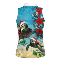 Hawaiian Mele Kalikimaka Women Sleeveless Polo Shirt Tropical Xmas Turtles Red Poinsettia Watercolor LT03 - Polynesian Pride