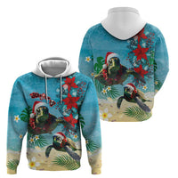 Hawaiian Mele Kalikimaka Zip Hoodie Tropical Xmas Turtles Red Poinsettia Watercolor LT03 - Polynesian Pride