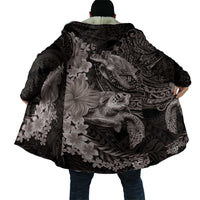 Hawaiian Plumeria and Hibiscus with Turtles Cloak Polynesian Art Grayscale - Polynesian Pride
