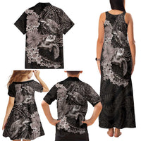 Hawaiian Plumeria and Hibiscus with Turtles Family Matching Tank Maxi Dress and Hawaiian Shirt Polynesian Art Grayscale LT03 - Polynesian Pride