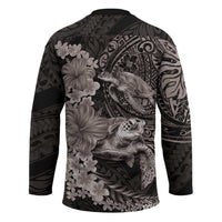 Hawaiian Plumeria and Hibiscus with Turtles Hockey Jersey Polynesian Art Grayscale - Polynesian Pride